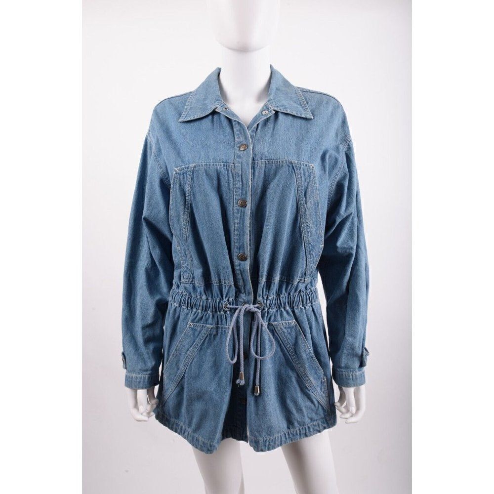 Anne Klein Denim Vintage Womans Jacket Coat Size M Blue Drawstring